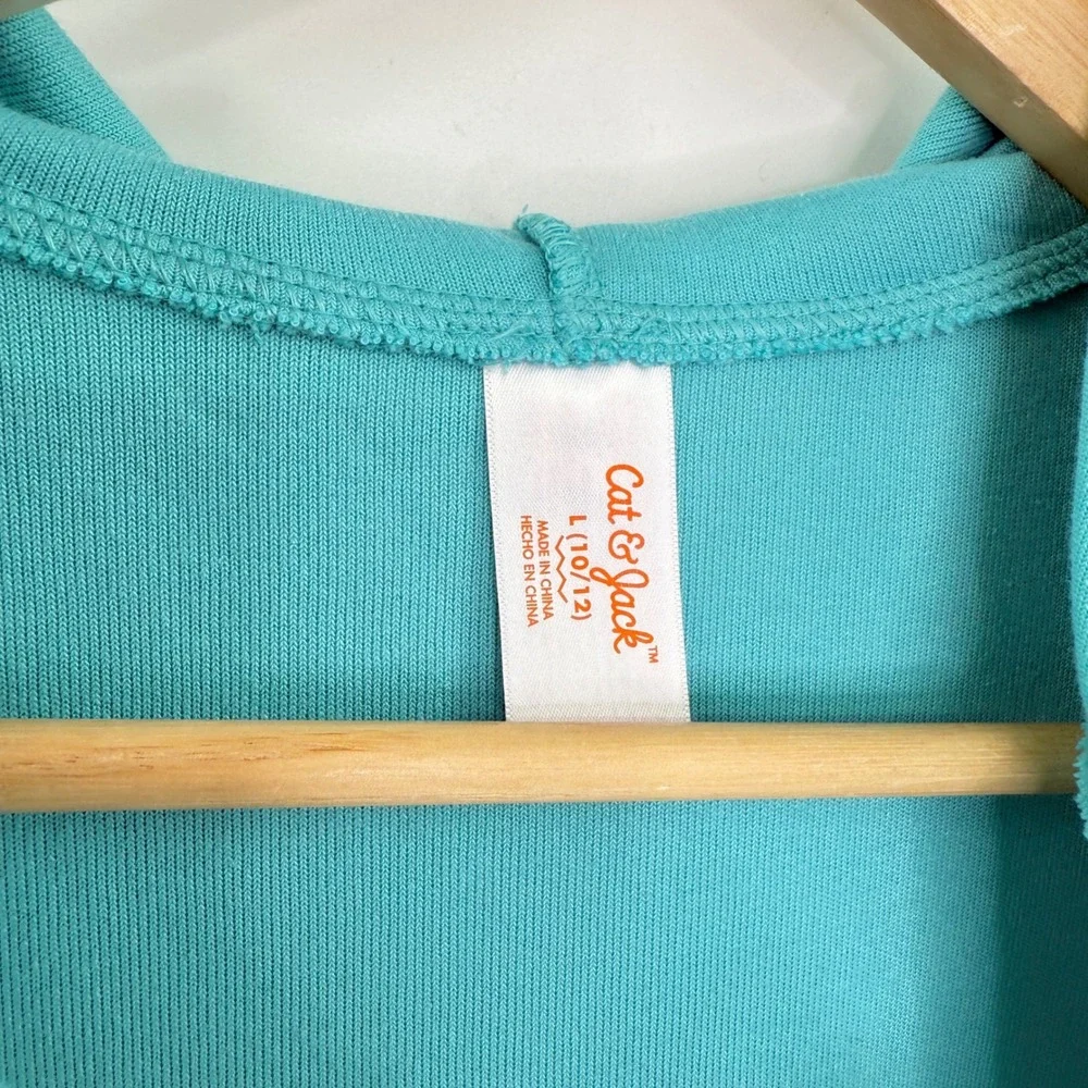 Cat Jack Turquoise Terry Cloth Hooded Cover Up Dress Kids Size L‎ 10 12